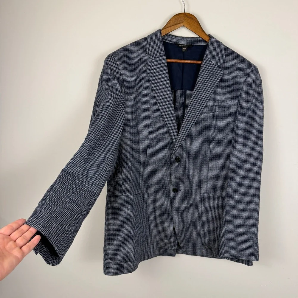 Banana Republic Blazer Mens 44R Blue Houndstooth Linen Blend Sport Coat Tailored